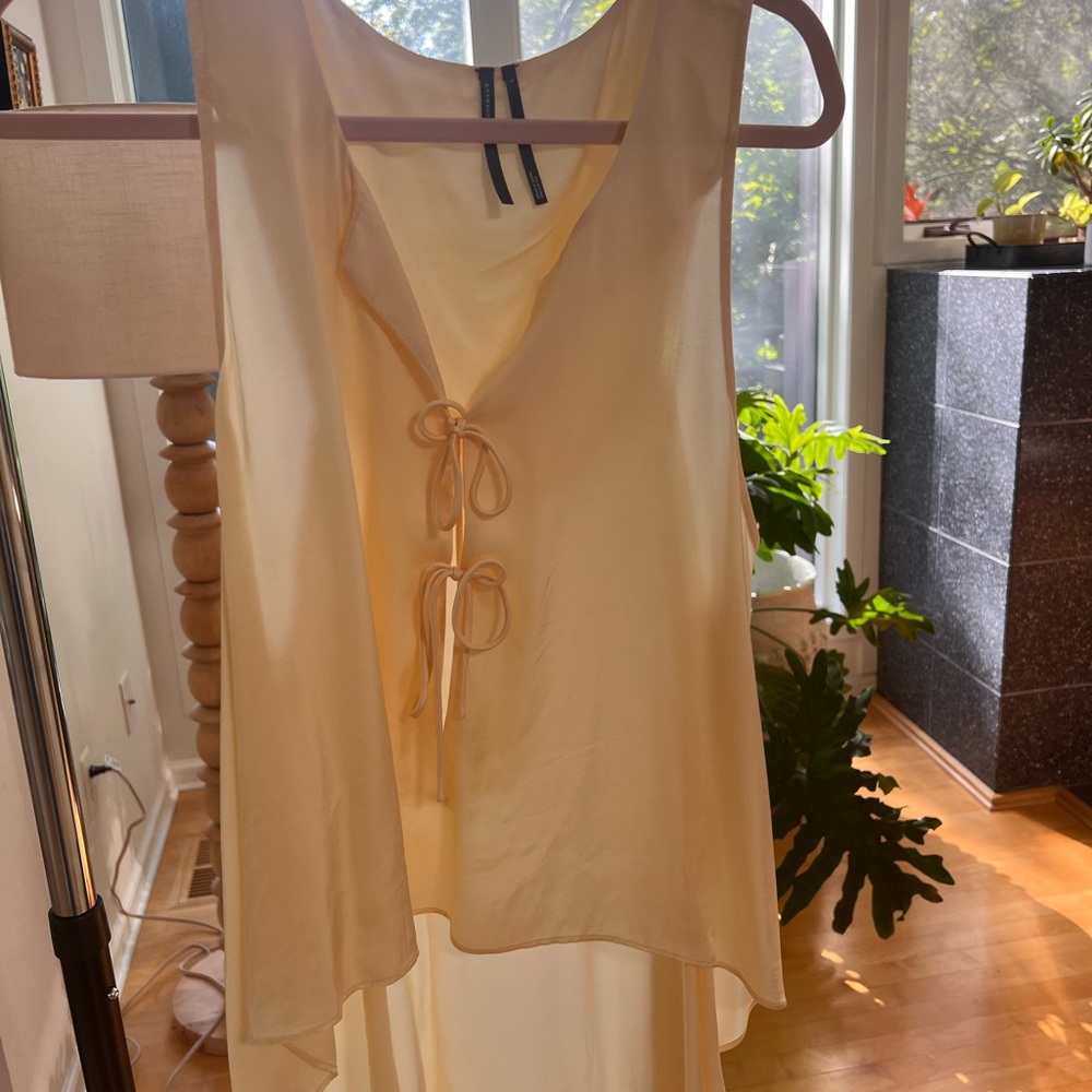 Anthropologie yellow silky tie top